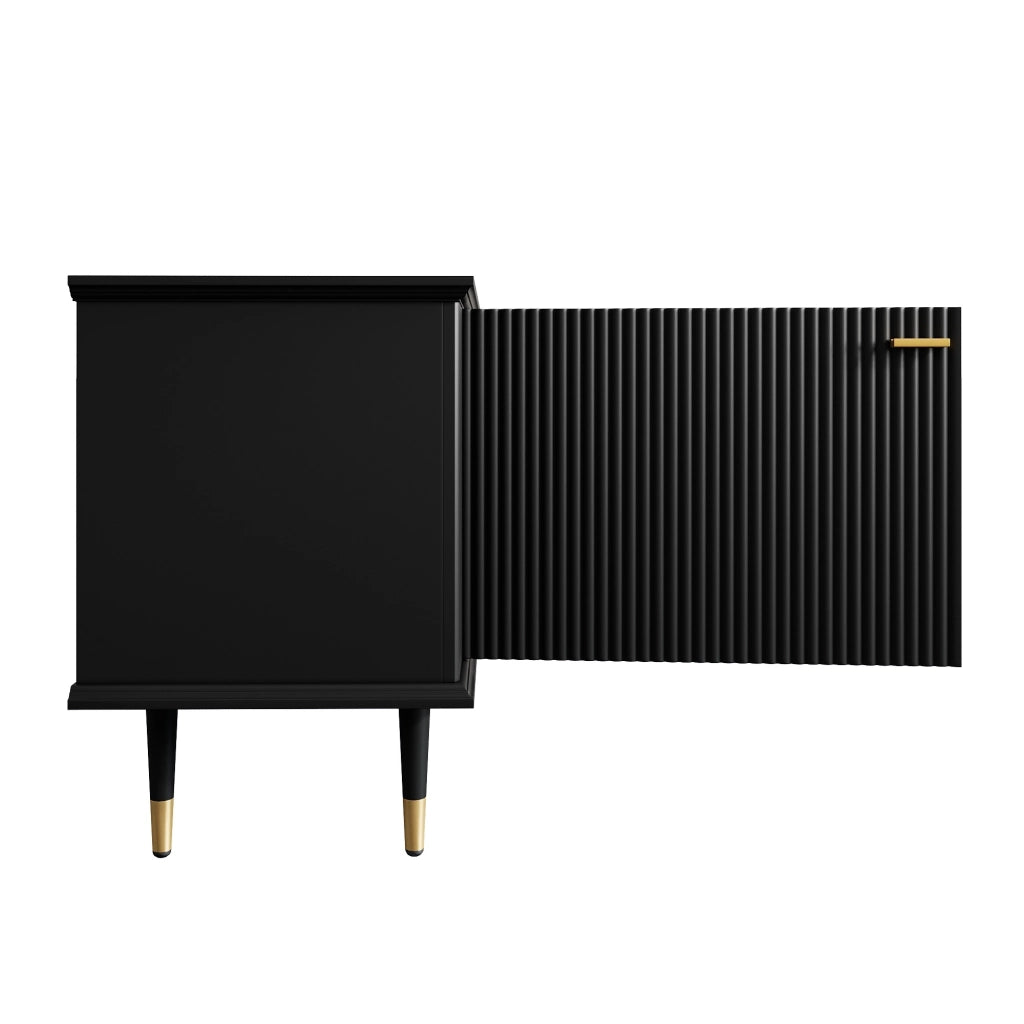 Mobile porta TV con 2 ante, 1 vano aperto e 1 cassetto, passacavi, chiusura ammortizzata, in MDF nero, 170 × 36 × 54 cm