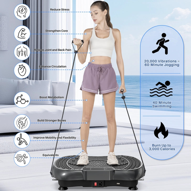 Pedana Vibrante con Bluetooth e Bande Elastiche - 1-99 Velocit¨¤ - RATTANTREE - Modellamento Gambe/Glutei, Massaggio Casa
