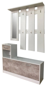 Mobile per Ingresso Scarpiera Appendiabiti e Specchio in Legno Truciolare Bianco e Grigio