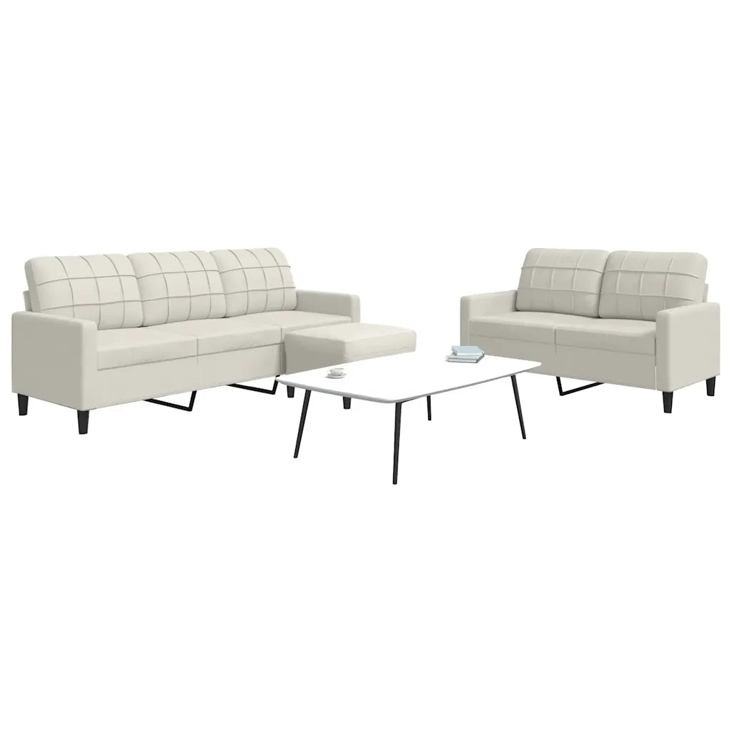 Set di Divani 3 pz con Cuscini Crema in Velluto