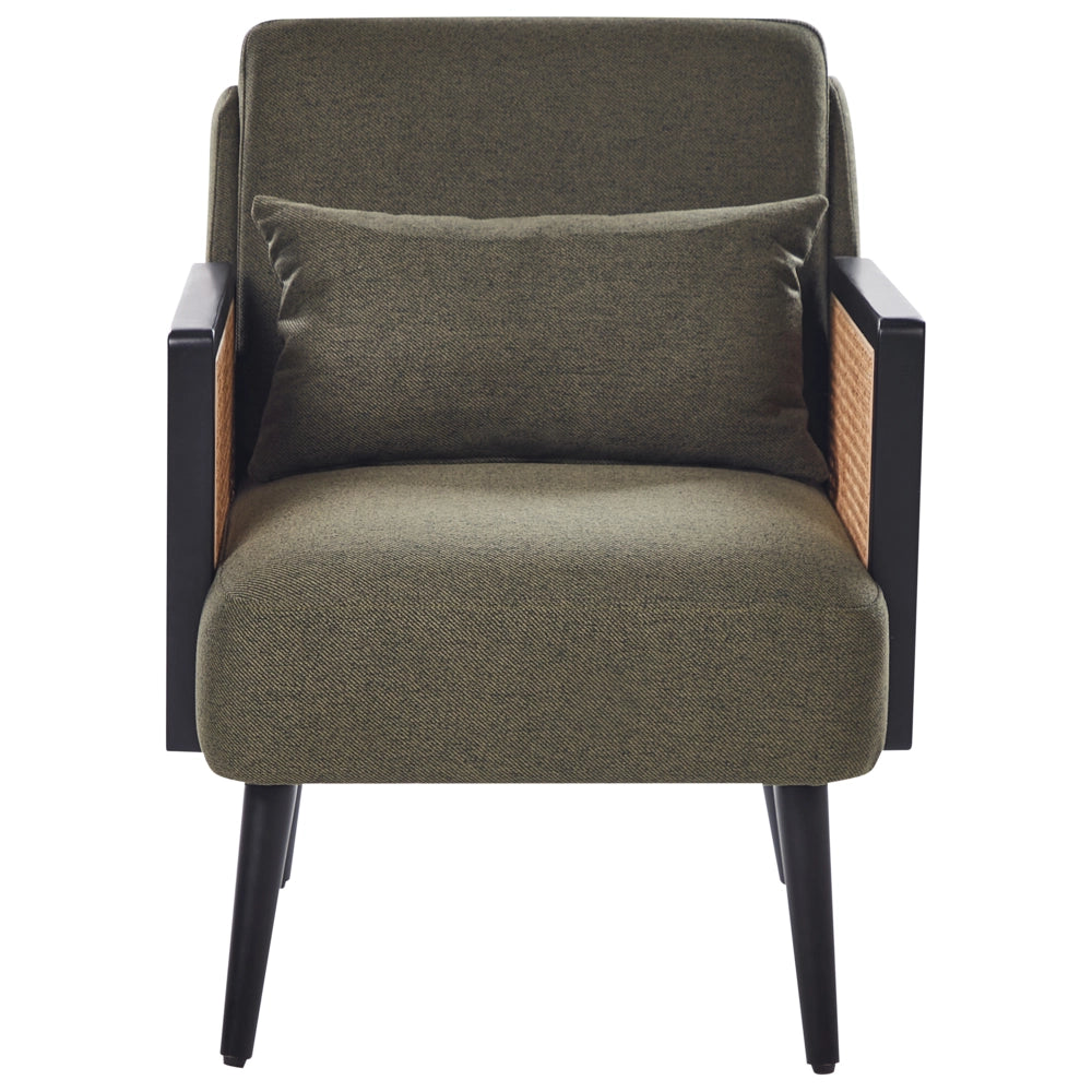 Poltrona verde con telaio nero Struttura in legno poliestere con intreccio in rattan Gambe in legno Tappi per gambe in plastica con cuscino Stile tradizionale Soggiorno Camera da letto