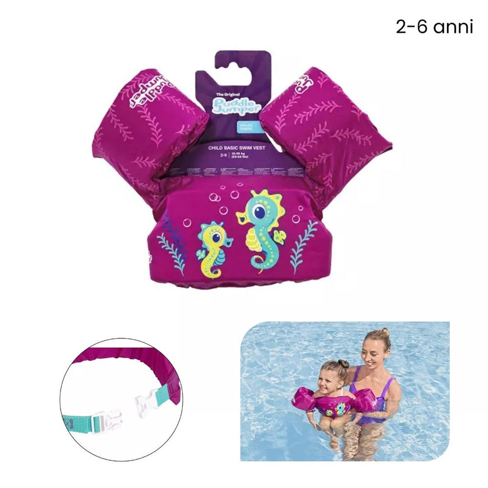 Trade Shop - Gilet Salvagente Per Bambini Cavallucci Marini Giubbotto Galleggiante Con Braccioli 90136 -