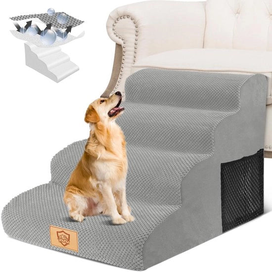 Trappola per animali 4 gradini, 50 cm alta con gradini in spugna per cani e gatti, scala antiscivolo per animali domestici, trappola per gatti con copertura lavabile per divano letto, grigio