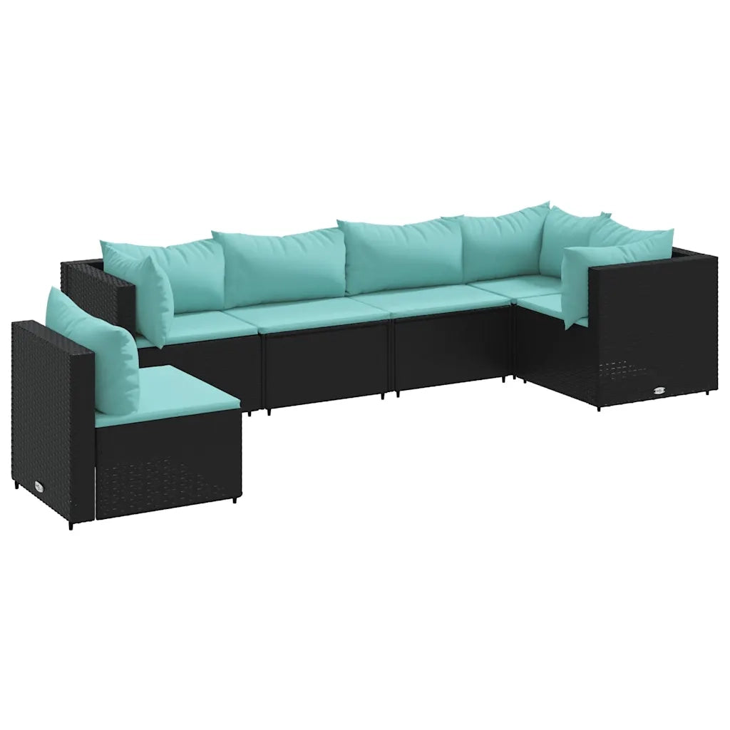Set Mobili da Giardino 6 pz con Cuscini in Polyrattan Nero 3308172