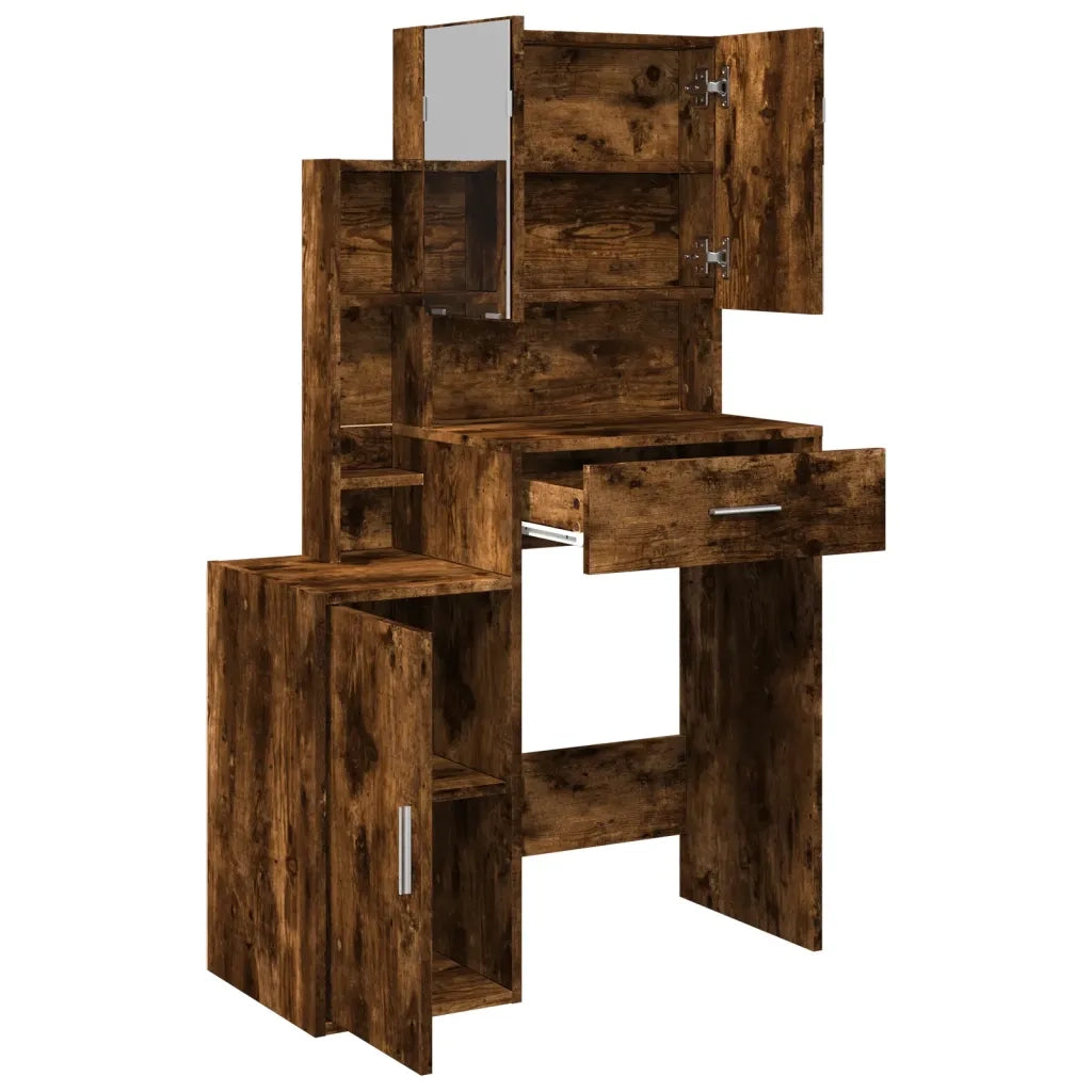Toeletta | Tavolo da Trucco con Armadietto Rovere Fumo 80x35x132 cm