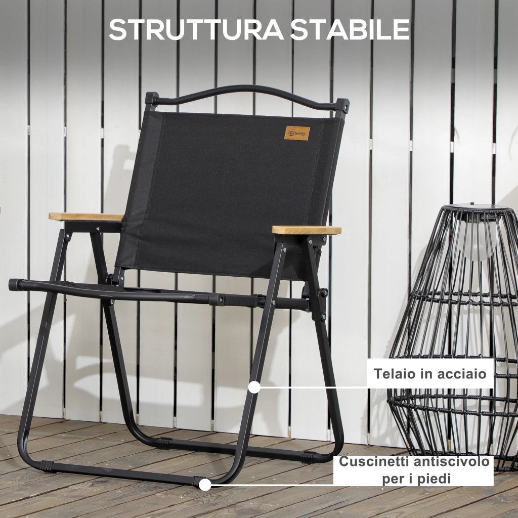 Sedia da Esterno Pieghevole con Braccioli ¨C Zephmum ¨C Tessuto Oxford, Acciaio, Nero