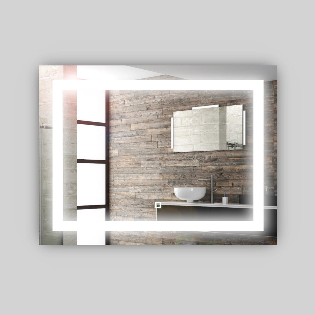 Specchio 5 mm rettangolare squadrato cornice led interruttore touch mdf *** misure 90x70 cm, tonalità dimmerabile 27...