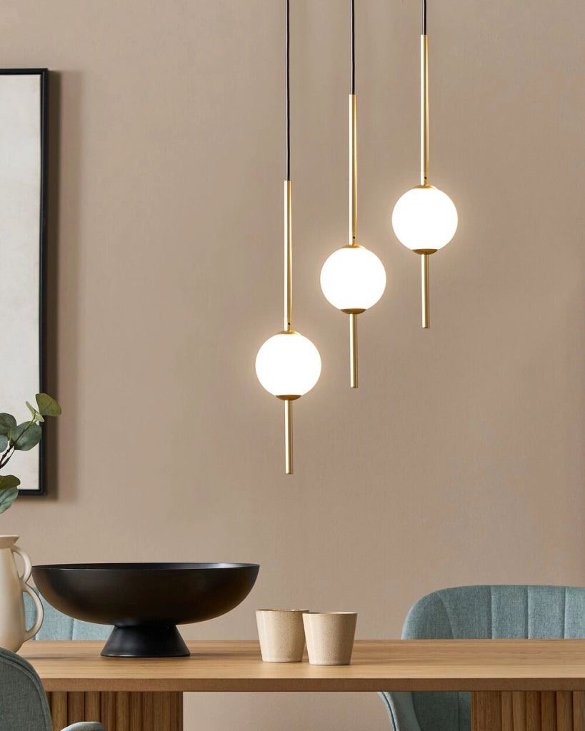 Lampadario con 3 luci a LED in metallo con paralumi rotondi in vetro metallo dorato soggiorno stile glamour