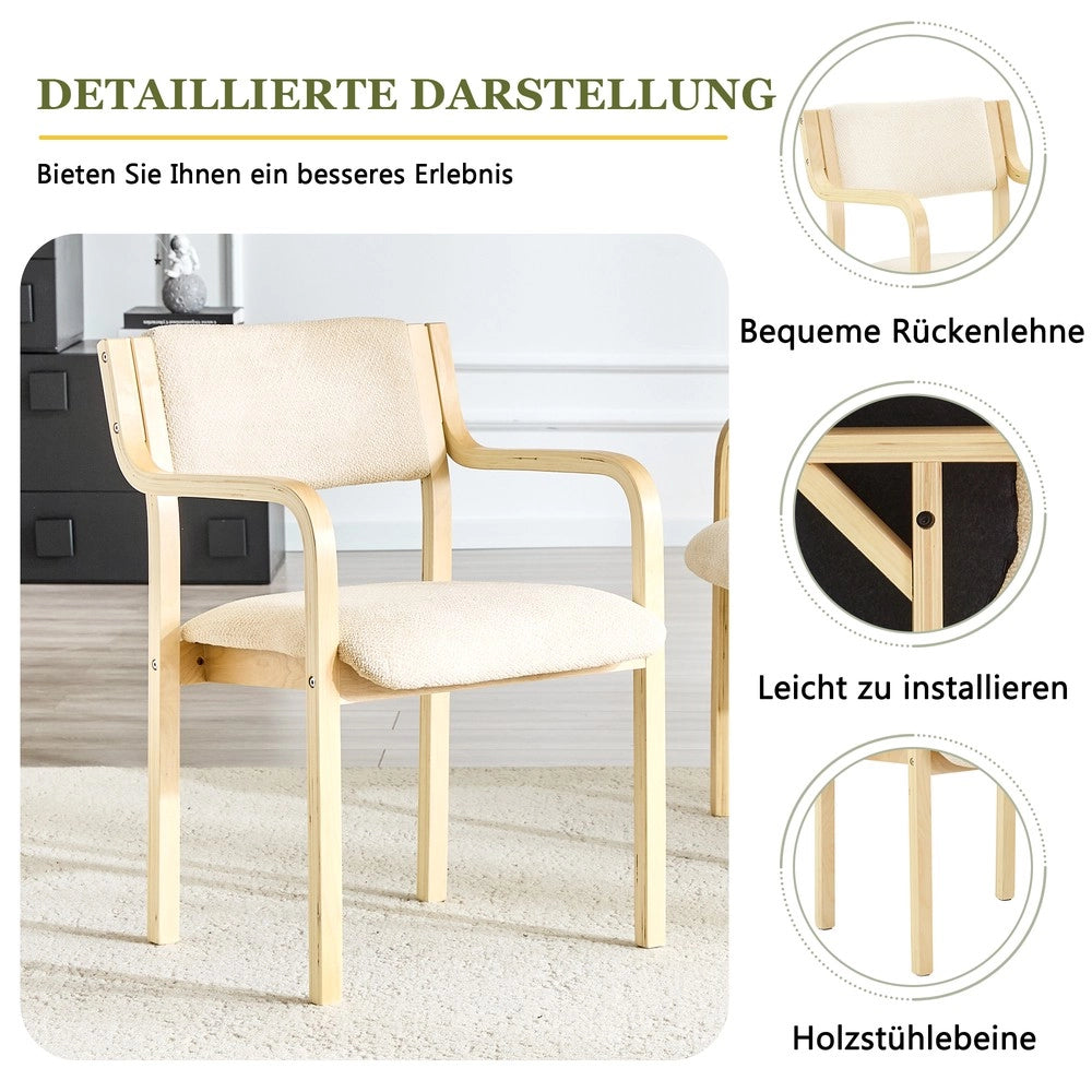 Set 2 Sedie da Pranzo con Braccioli ¨C MINIMAL ¨C Tessuto Teddy, Legno, Stile Scandinavo