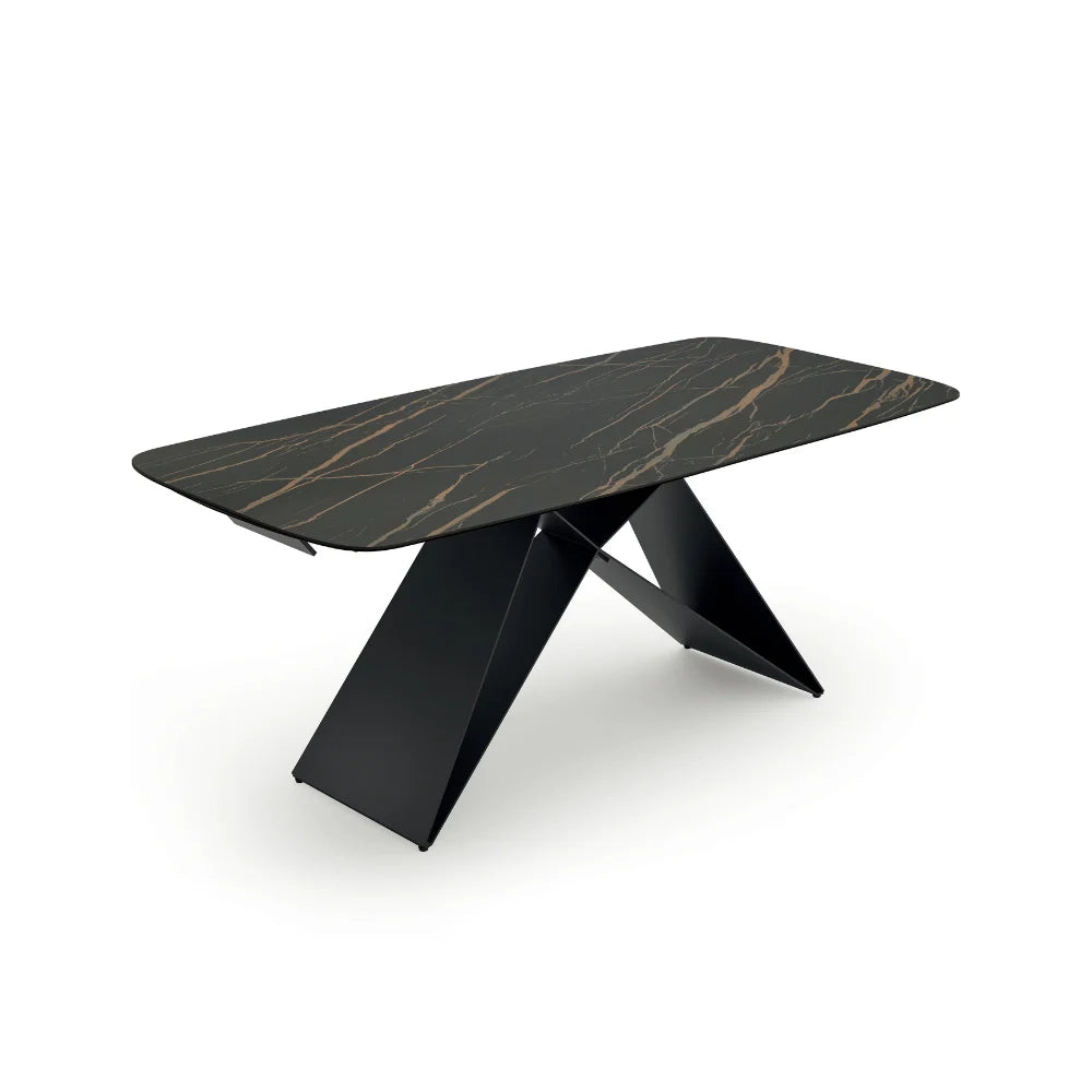 Tavolo da pranzo allungabile in ceramica su vetro effetto marmo portoro Cruise 200-280x100 cm fino a 10 posti | Duzzle