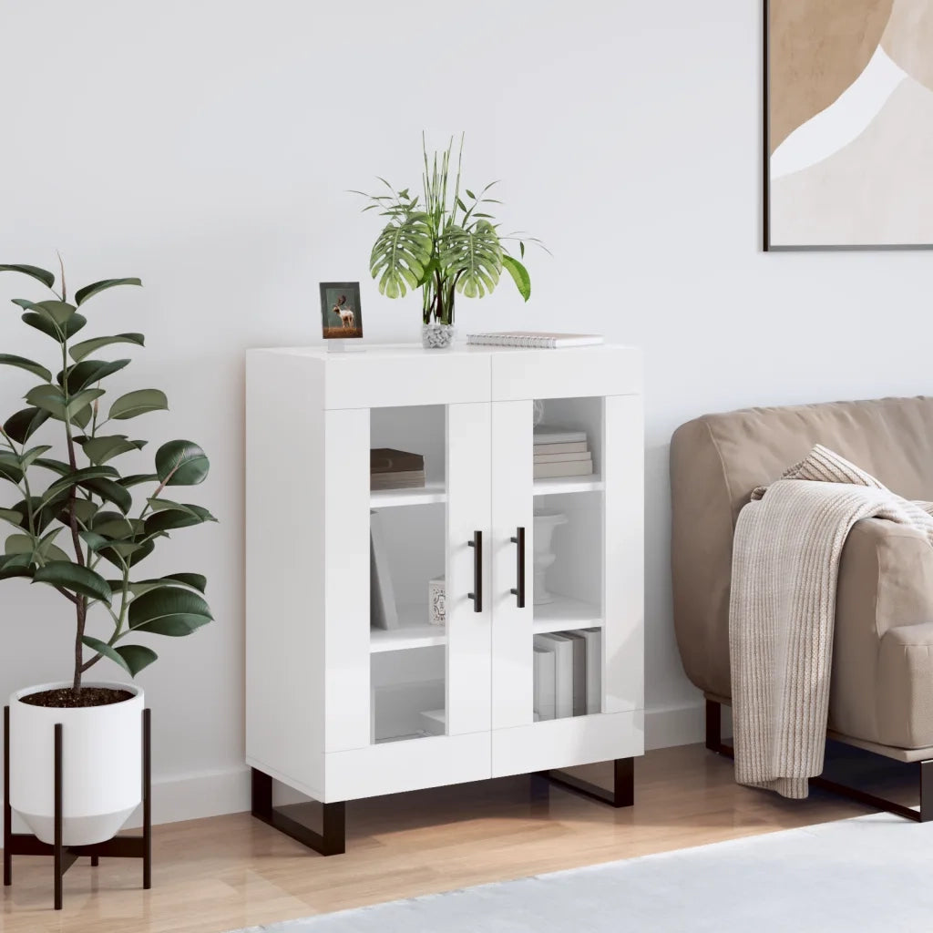 Credenza-Buffet-Armadio da cucina 69,5x34x90 cm in Legno Multistrato Bianco Lucido 638684