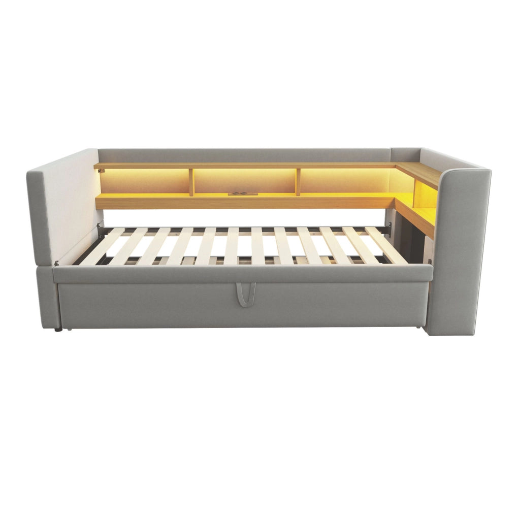 Divano letto 90/180 x 190 cm; con vani portaoggetti; Flanella; Grigio chiaro