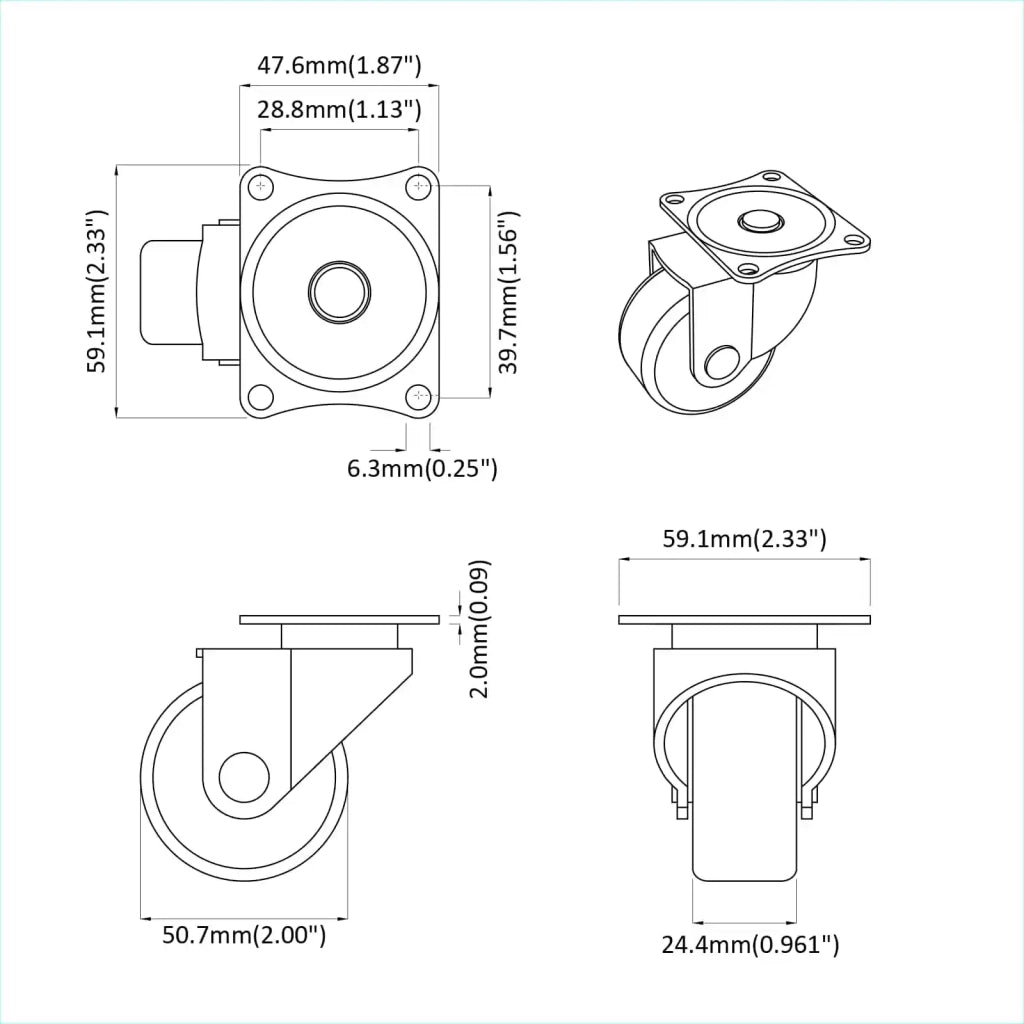 Rullo girevole 2 pz Argento 60 x 60 x 50 mm Ferro e nylon CFW6529617