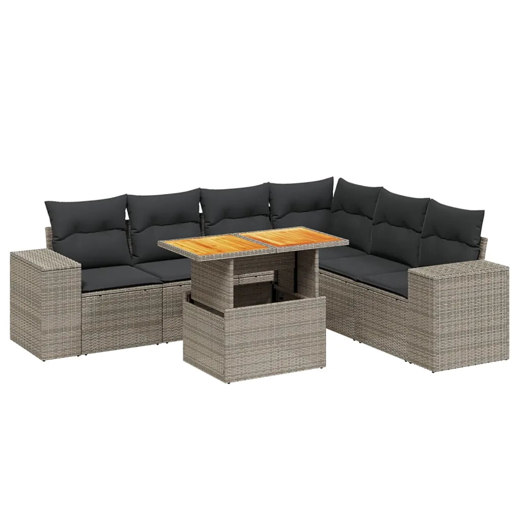 Set Divani da Giardino 7 pz con Cuscini Grigio in Polyrattan