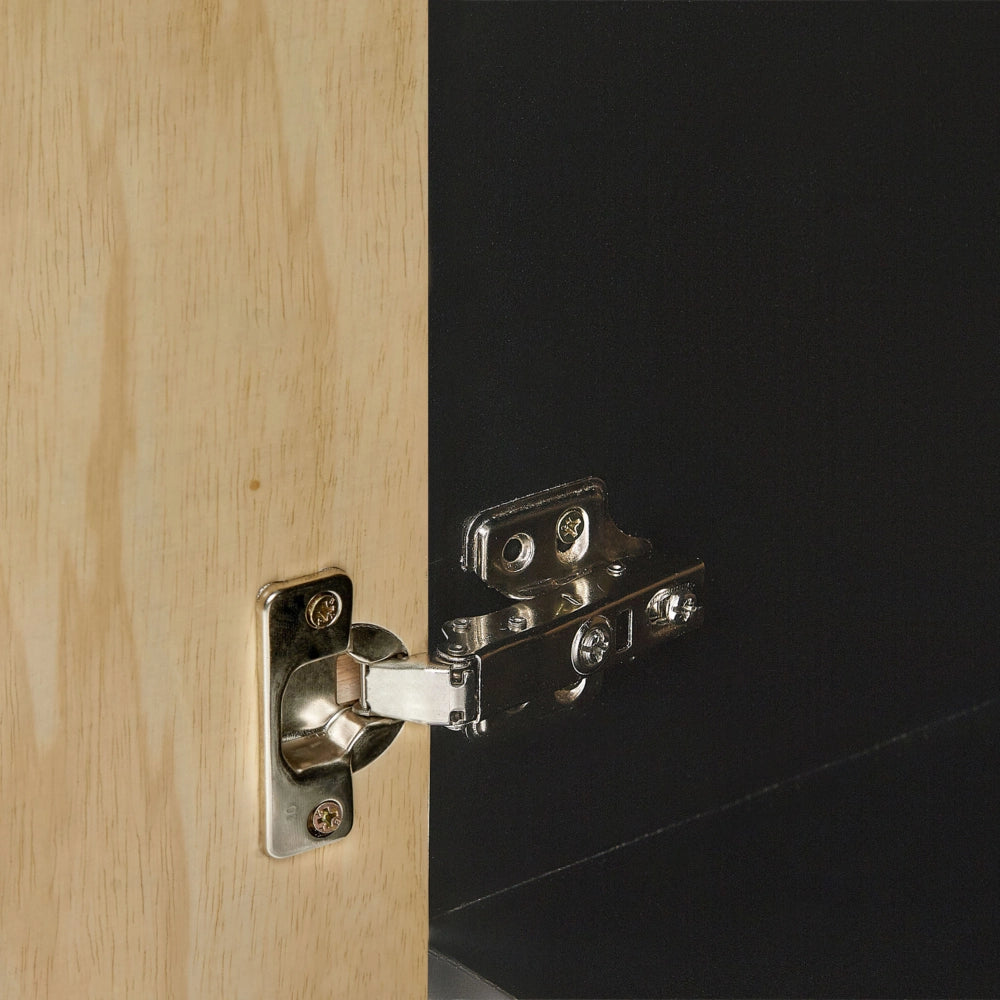Credenza con struttura in MDF Anta in legno massiccio Porta in legno chiaro Contenitore in ferro Gambe moderne