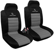 Set Coprisedili Anteriori Auto 2 Posti Seat Cover Protezioni Universali per Macchina Tessuto Poliestere Nero/Grigio