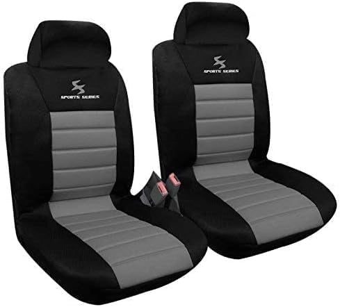 Set Coprisedili Anteriori Auto 2 Posti Seat Cover Protezioni Universali per Macchina Tessuto Poliestere Nero/Grigio