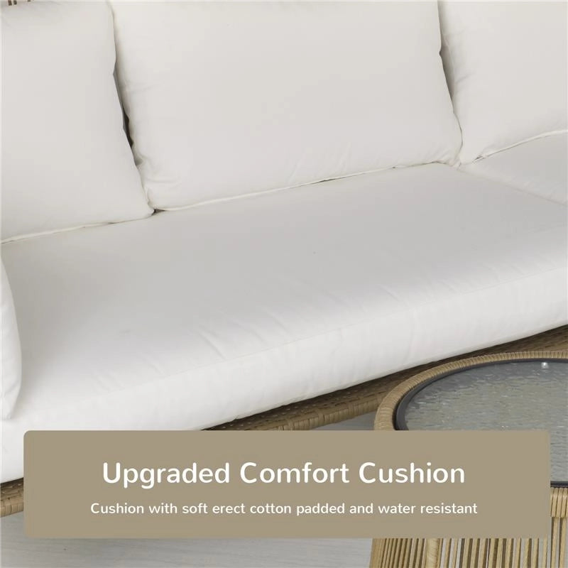 SET 3 PEZZI DIVANO 2 POSTI CHAISE LONGUE E TAVOLINO BEIGE E CAFFÈ