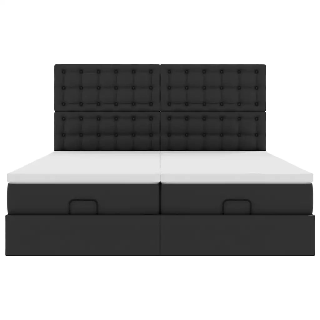 Struttura Letto Pouf con Materassi Nero 180x200 cm Similpelle