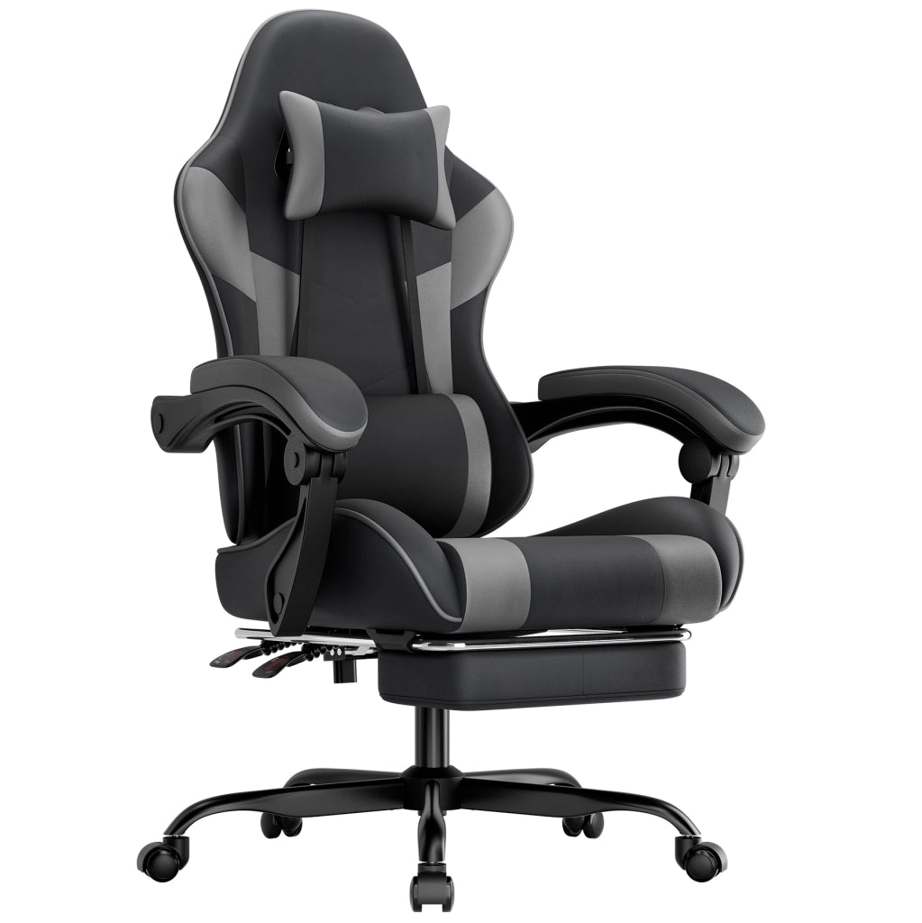 Sedia da gaming ergonomica reclinabile con supporto lombare; PVC; nero/grigio