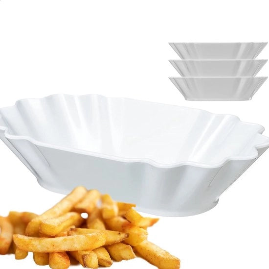 Scatola per snack, scala per currywurst, scatola per snack riutilizzabile, piatto per snack, piatto per snack, piastra in melamina, impermeabile all'acqua, forma ovoidale per patatine, 4 pezzi.