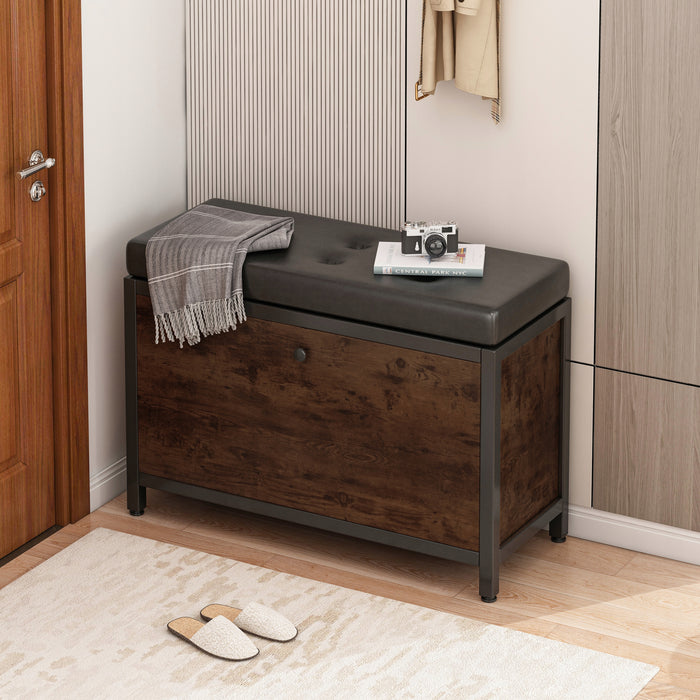 Armadio per scarpe con seduta, capiente, ripostiglio apribile, ripiano in legno, stile retrò