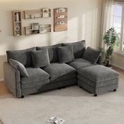 Divano angolare a L con chaise longue mobile, 3 posti, 212¡Á150¡Á90 cm, in tessuto Chenille grigio, portata fino a 120 kg