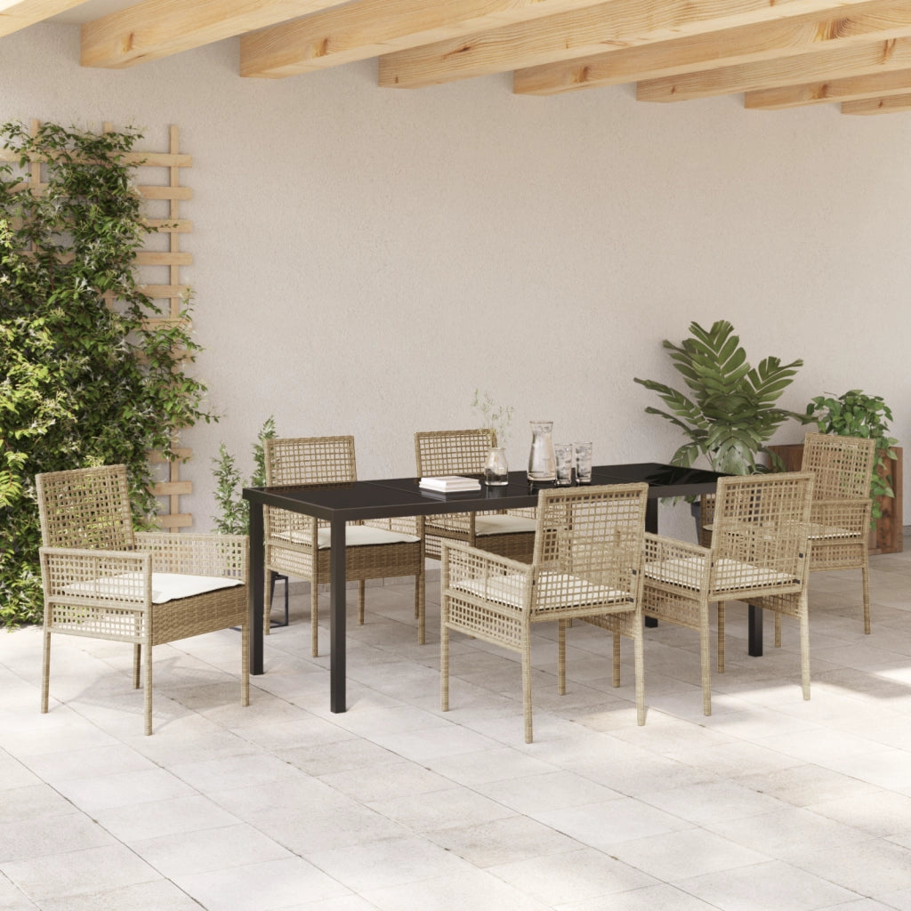 Set da Pranzo Giardino 7 Pezzi con Cuscini Beige Poly Rattan