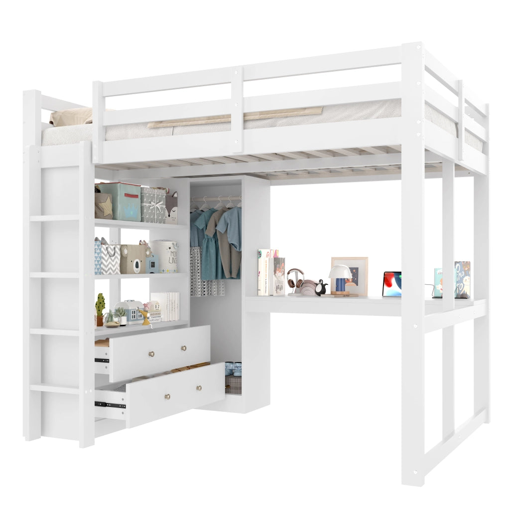Letto a castello bianco con funzione scrivania sottostante 140x200cm