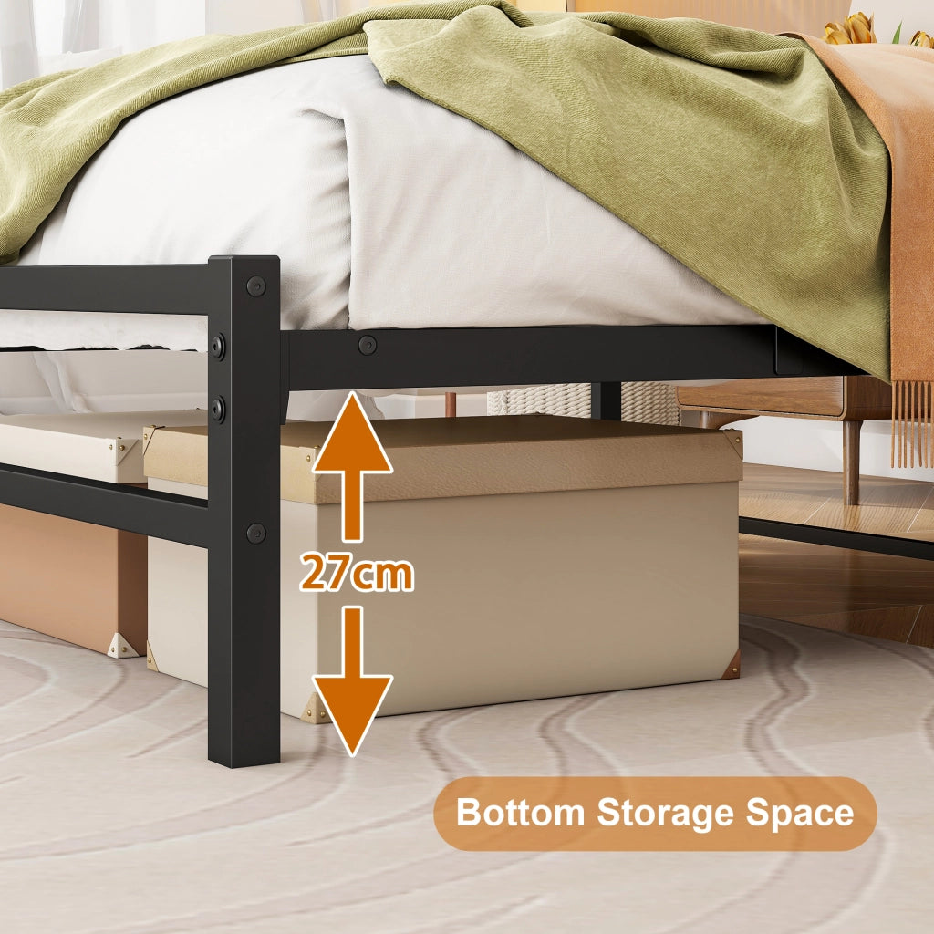Letto in metallo con USB e LED 90x200 cm MDF marrone e metallo