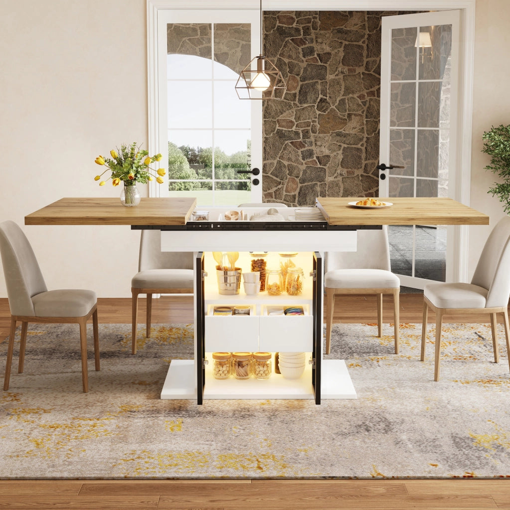 Tavolo da pranzo estensibile 110-140 cm con LED RGB bianco