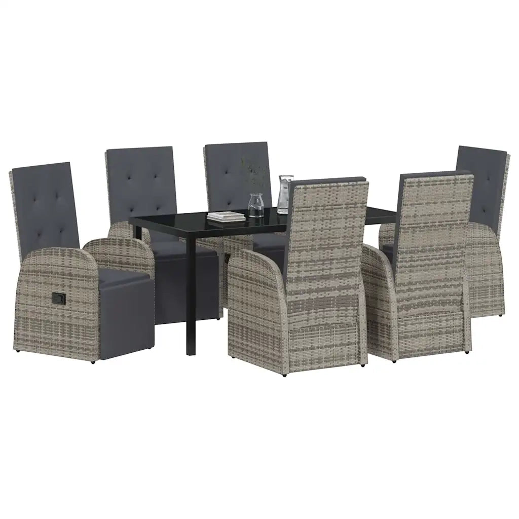 Set da Pranzo per Giardino con cuscino 7 pcs Grigio polyrattan