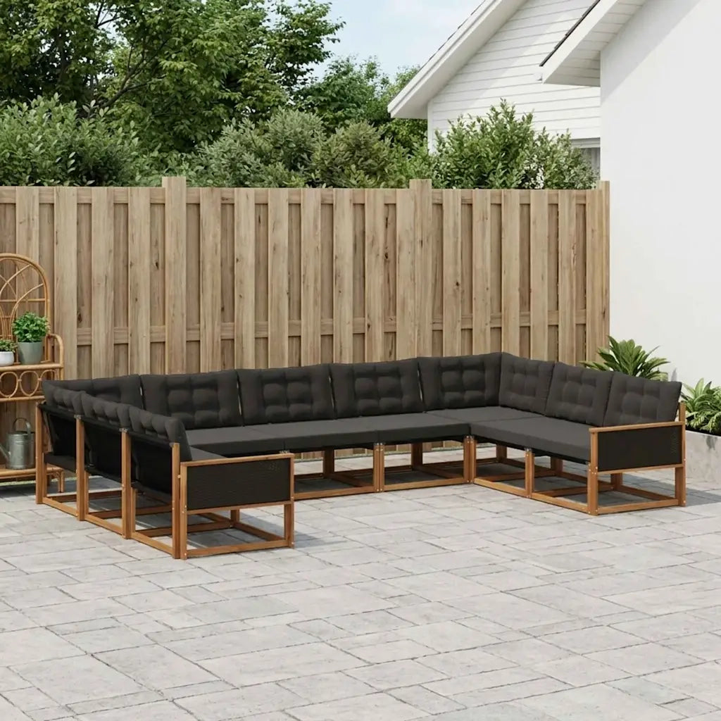 Set di divani da esterno con cuscino 9 pcs Naturale e Nero 3381672