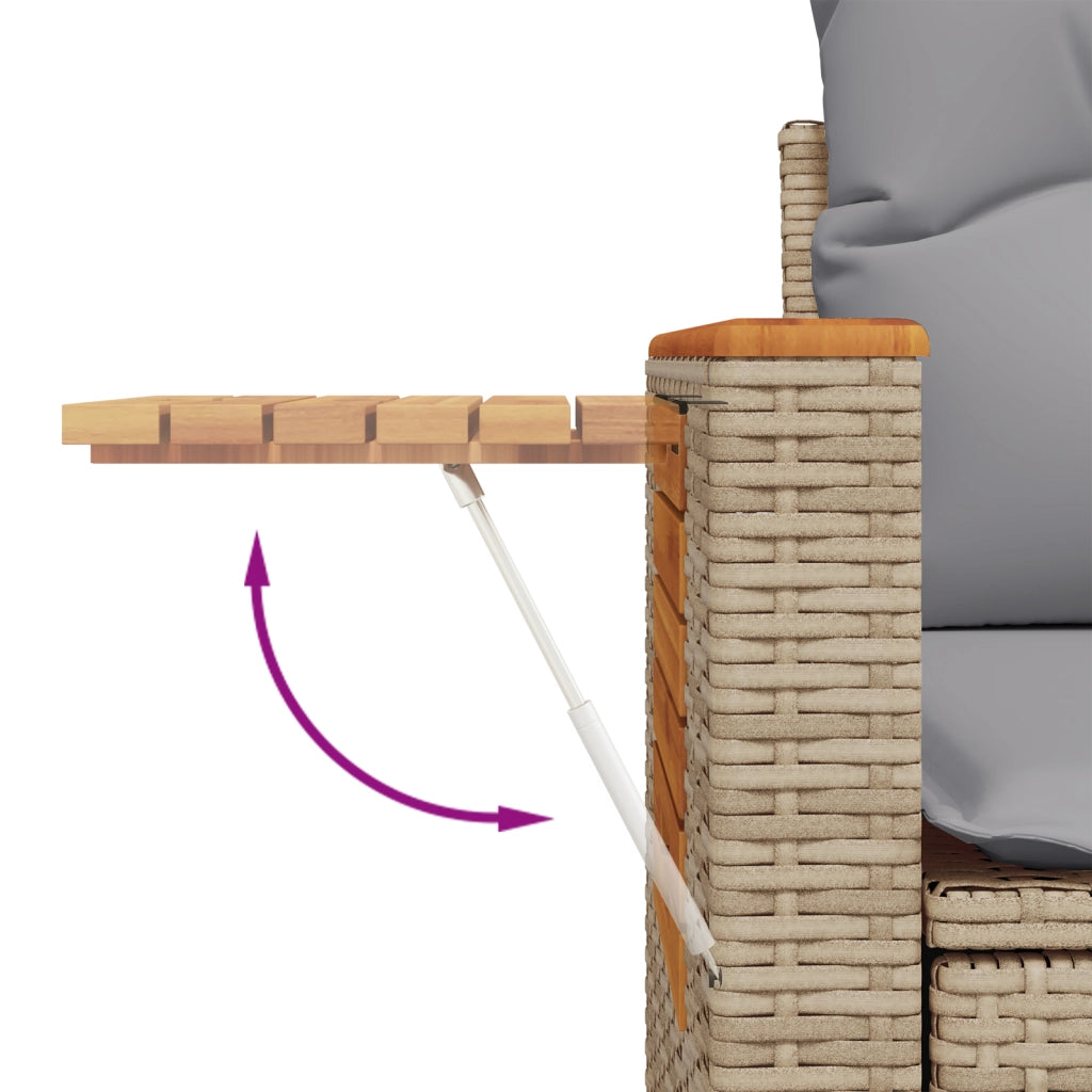 Set Divano da Giardino 11 Pezzi con Cuscini Beige Polyrattan Acacia