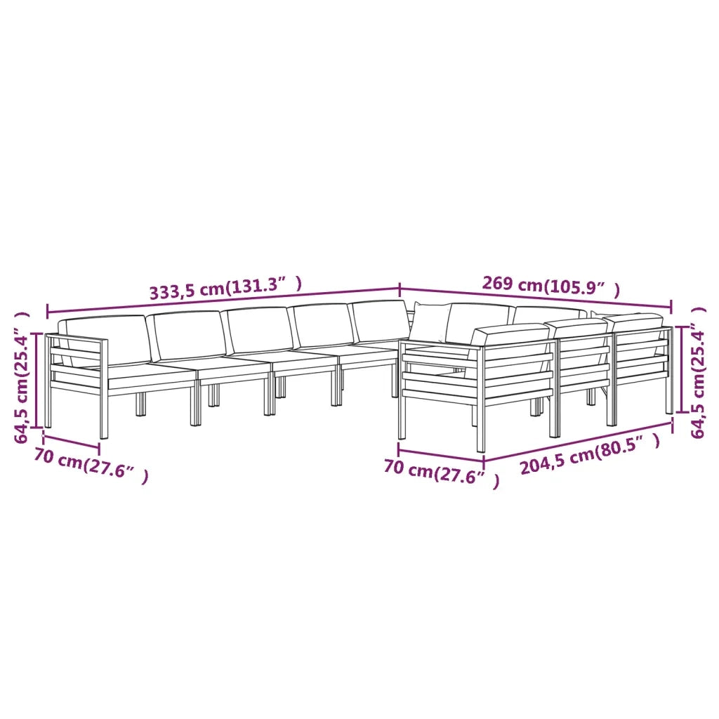 Set Divani da Giardino 10 pz con Cuscini in Alluminio Antracite cod mxl 35673