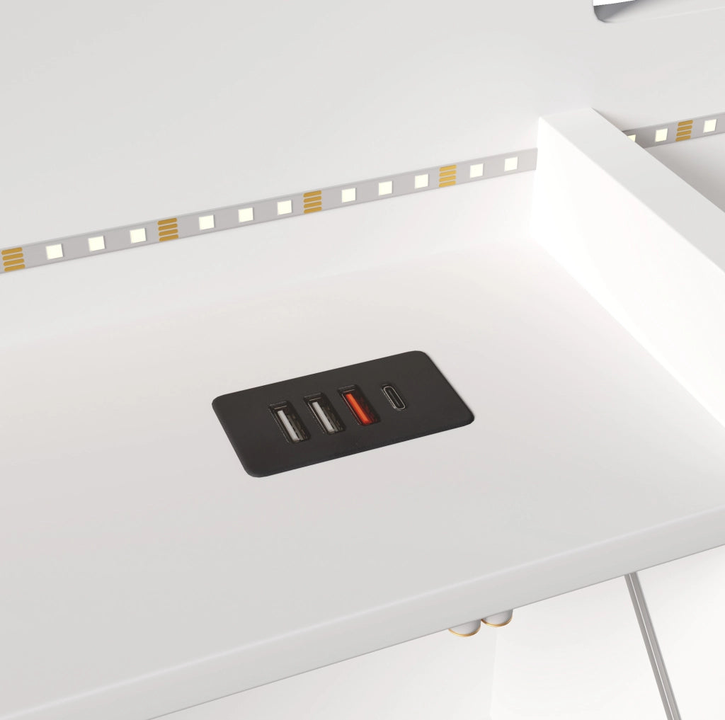 Letto contenitore 140x200 cm con USB, LED e testiera multifunzione