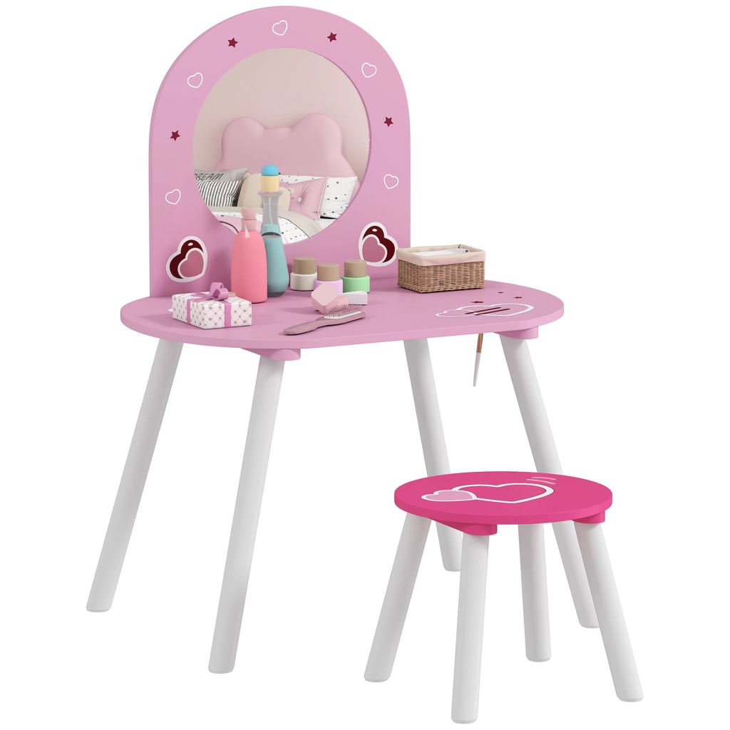 Toeletta per bambini con sgabello e specchio ¨C Xylo ¨C rosa con cuori 3-6 anni