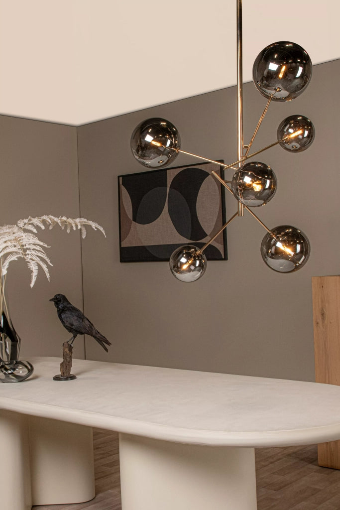 Lampadario Alara Lucide ottone vetro fumé Ø72cm 6xG4