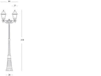 Lampada Palo Alto Due Luci per Giardino Colore Nero da Esterno Linea Quadrata Sovil