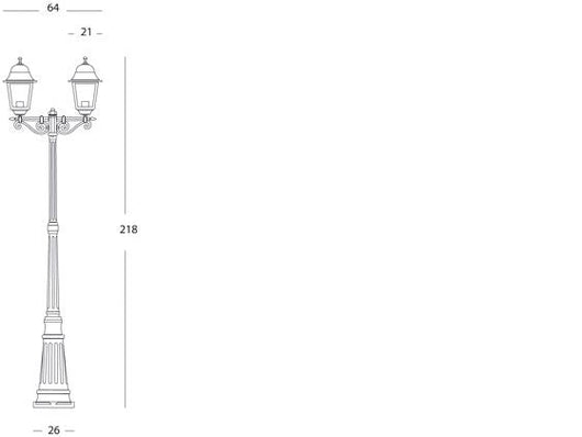Lampada Palo Alto Due Luci per Giardino Colore Nero da Esterno Linea Quadrata Sovil