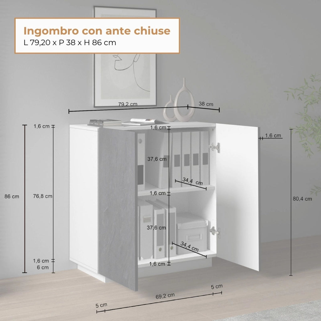 WHOUS Armadio multiuso Easy a 2 ante bianco opaco e acero 79,20x38x86 cm