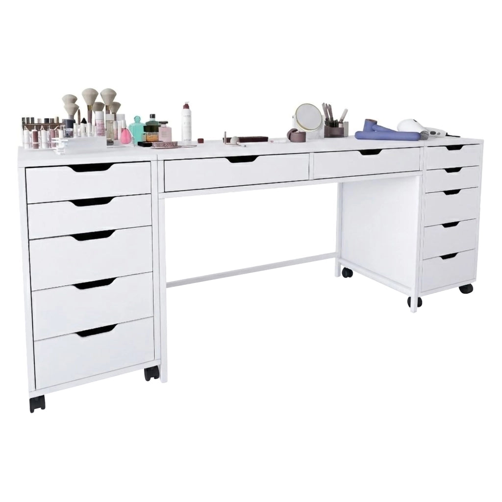 Mobile da Trucco Lagunare, Toeletta Specchio Incluso, 200x55x77h cm Bianco