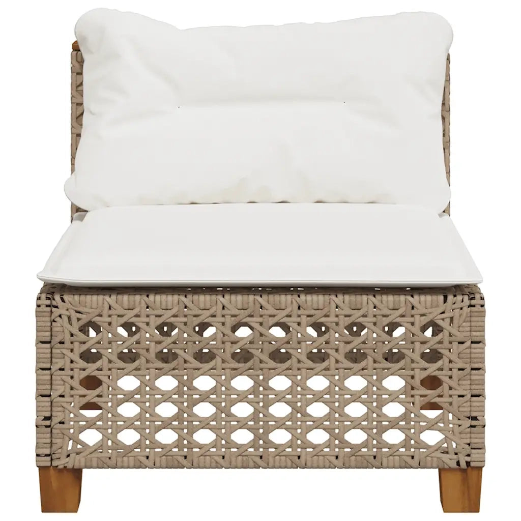 Divano Giardino Senza Braccioli con Cuscini Beige in Polyrattan