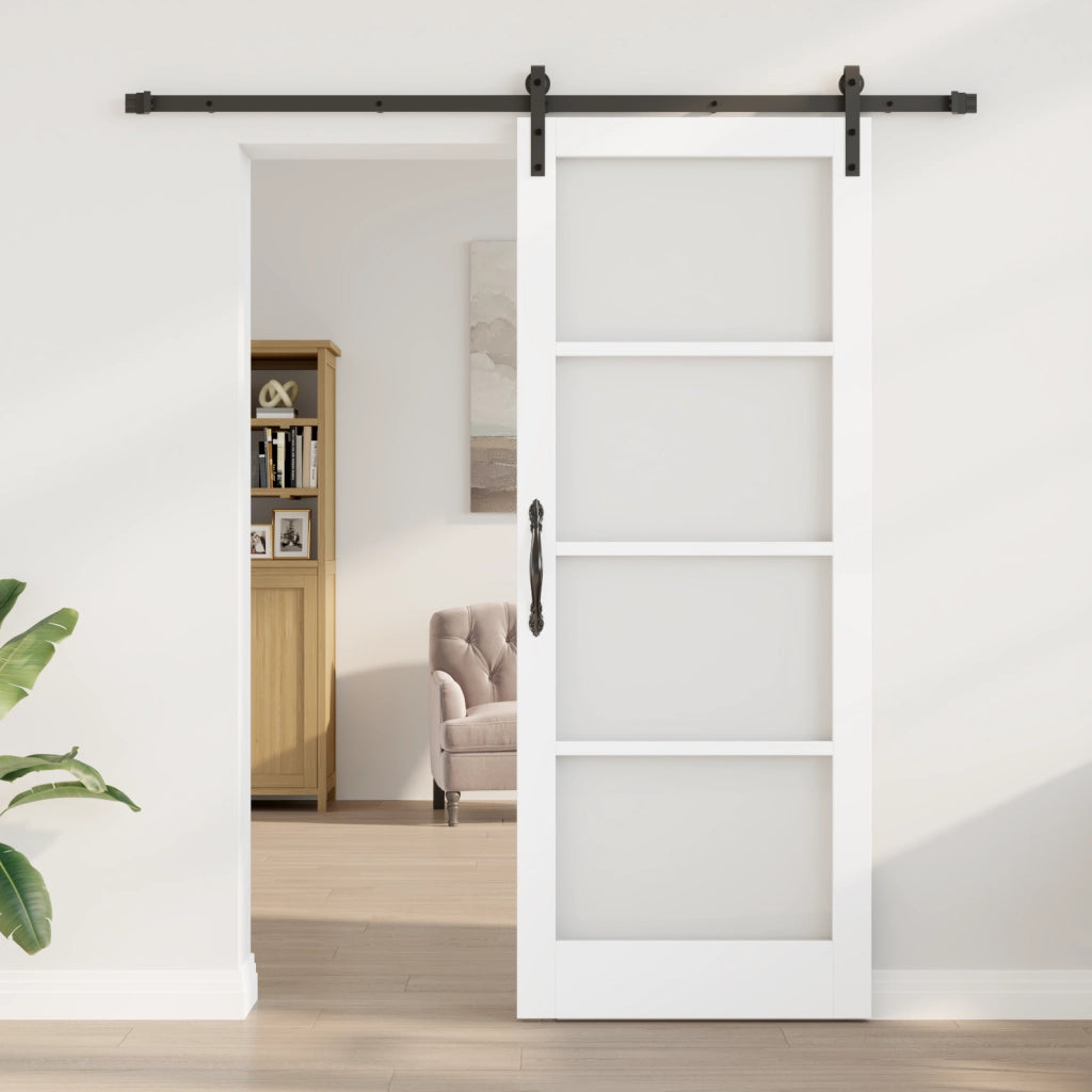 Porta Scorrevole con Set Hardware 'ORKDAL'Legno Massello Bianco & Vetro