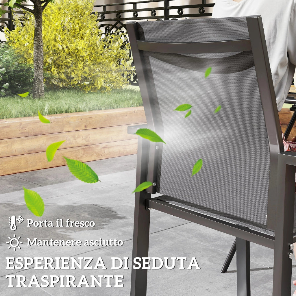 Sedie da Giardino Impilabili ¨C Zephmum ¨C Grigio Carbone, Alluminio e Textilene, 56x58x89 cm