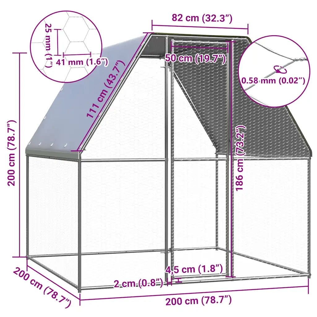 Gabbia per Polli Argento e Grigio 2x2x2 m in Acciaio Zincato CFW5655298