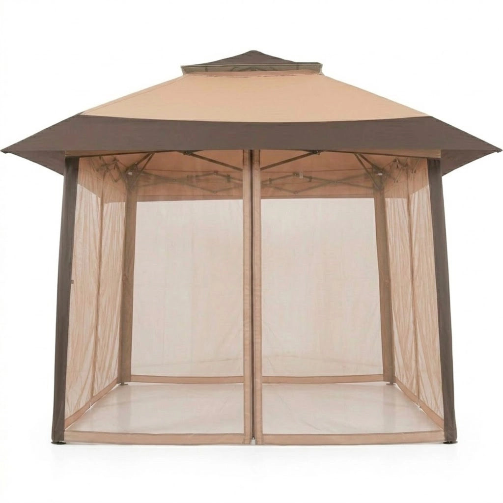 Gazebo Outdoor 4 X 4 Metri Con Zanzariere Tetto Esteso E Altezza Regolabile Da 2.7 X 2.9 M Apertura Rapida E Borsa Di Trasporto Inclusa Per Eventi Piscina Campeggio Feste Kaki