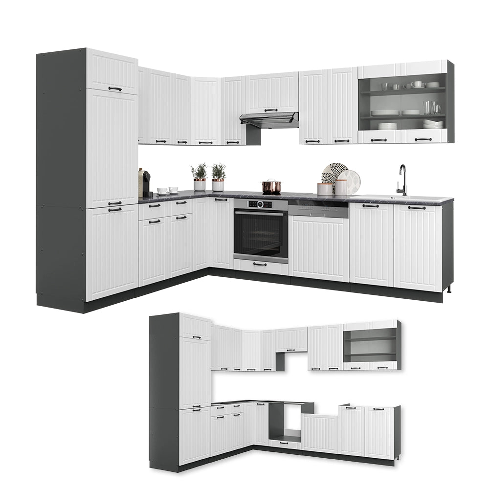 Cucina angolare completa Fame-Line Bianco rustico/Antracite 287 x 60 cm, PL Marmo Vicco