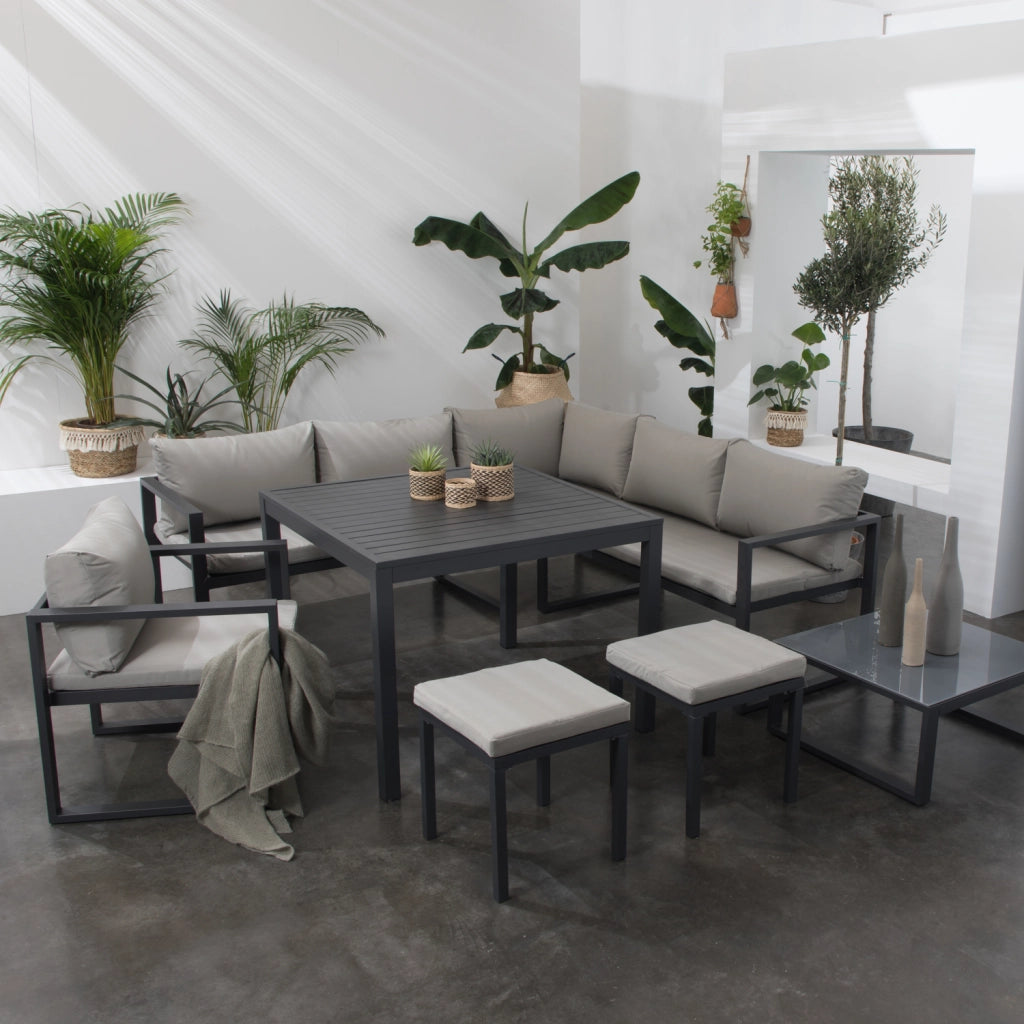Set di mobili da giardino modulari IBIZA in tessuto grigio con 7 sedute - alluminio antracite