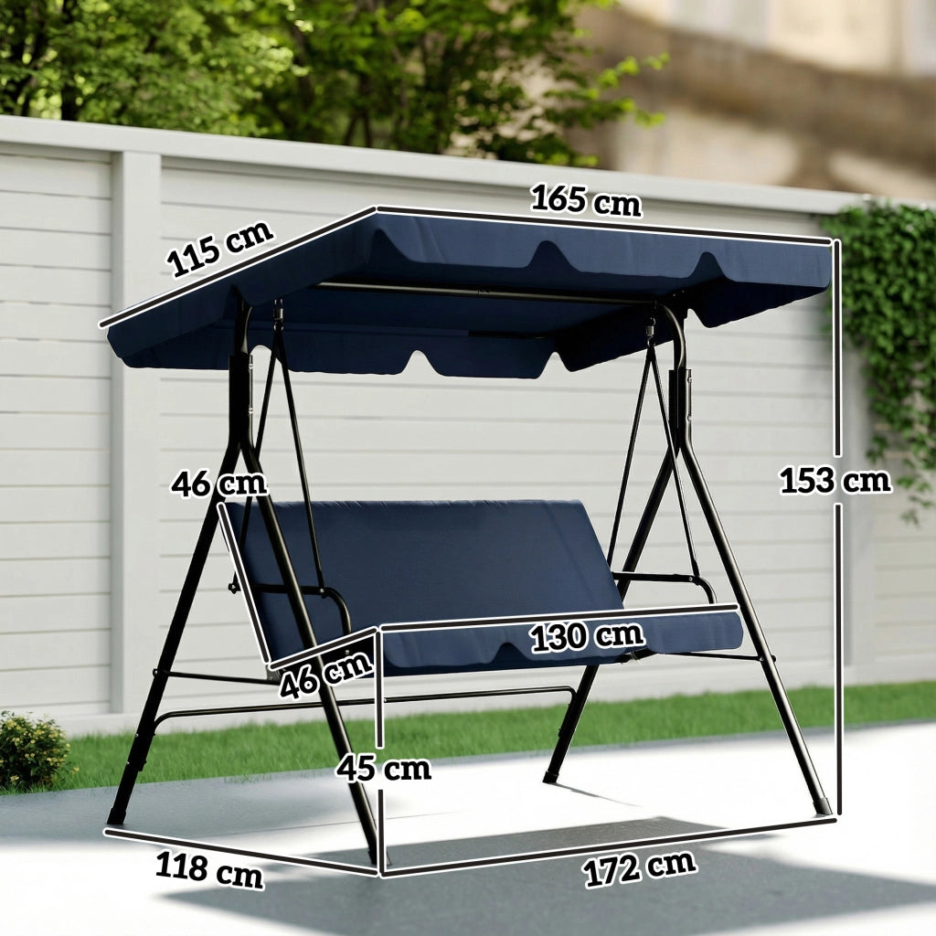 Altalena da Giardino 3 Posti con Tenda Regolabile ¨C zephmum ¨C 172x118x153 cm Blu